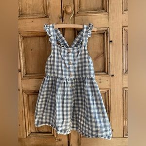 Two Toddler Girls Blue & Gingham Ruffle Sun Dresses - Size 3-4